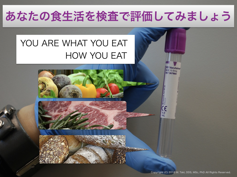 血液や尿検査等を行うことで食生活を評価します